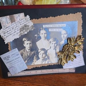 Vintage-Inspired Family Collage with Gold Floral Vintage Pin